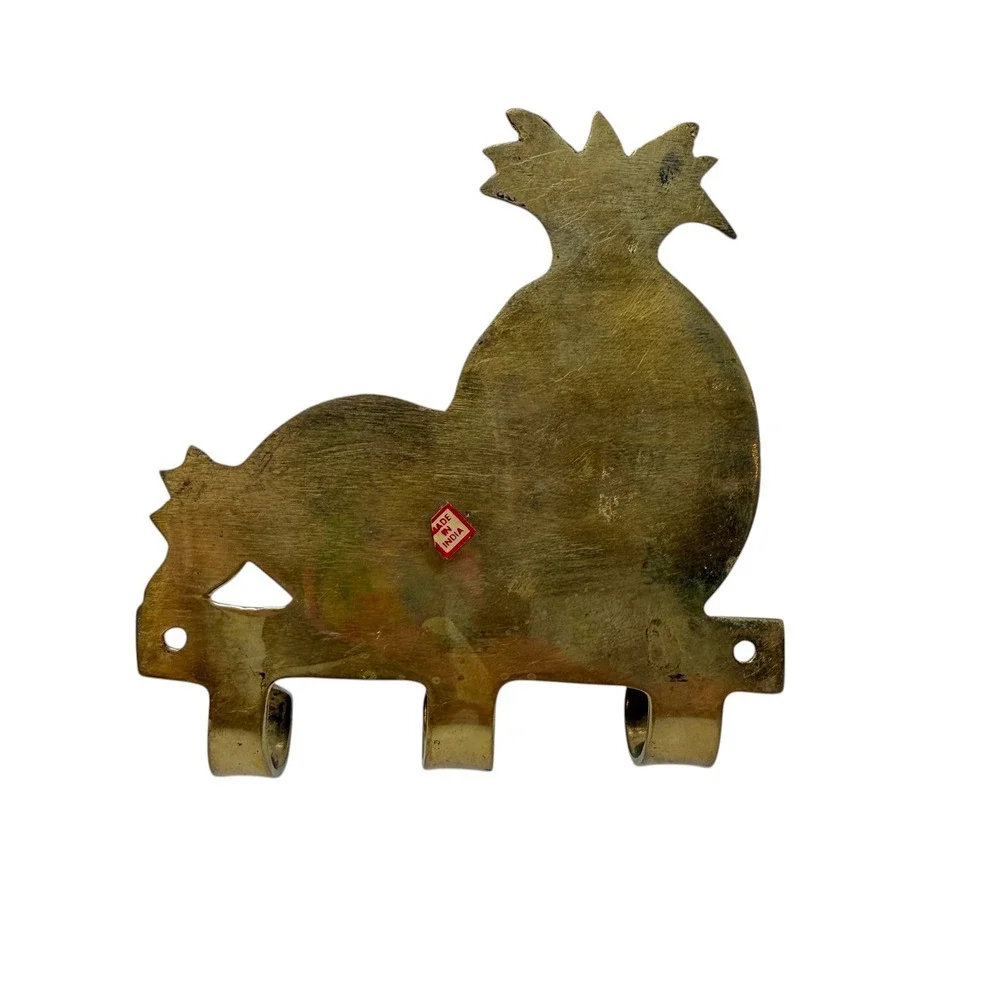 Vintage Pineapple Wall Hook Rack Gold Brass 3-Hook Tropical Decor